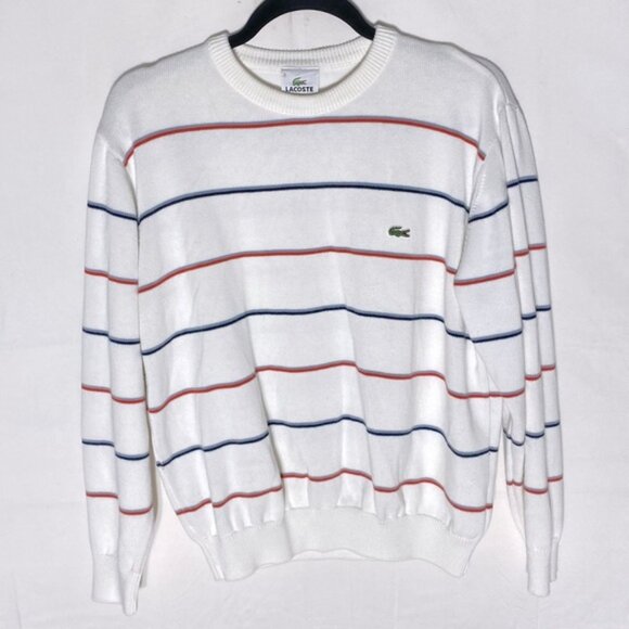 Lacoste White with Red and Blue Stripes Crewneck Sweater M - Picture 16 of 16